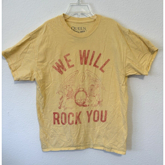 Queen We Will Rock You Yellow Graphic Shirt‎ Short Sleeve Sz Medium - Picture 1 of 5